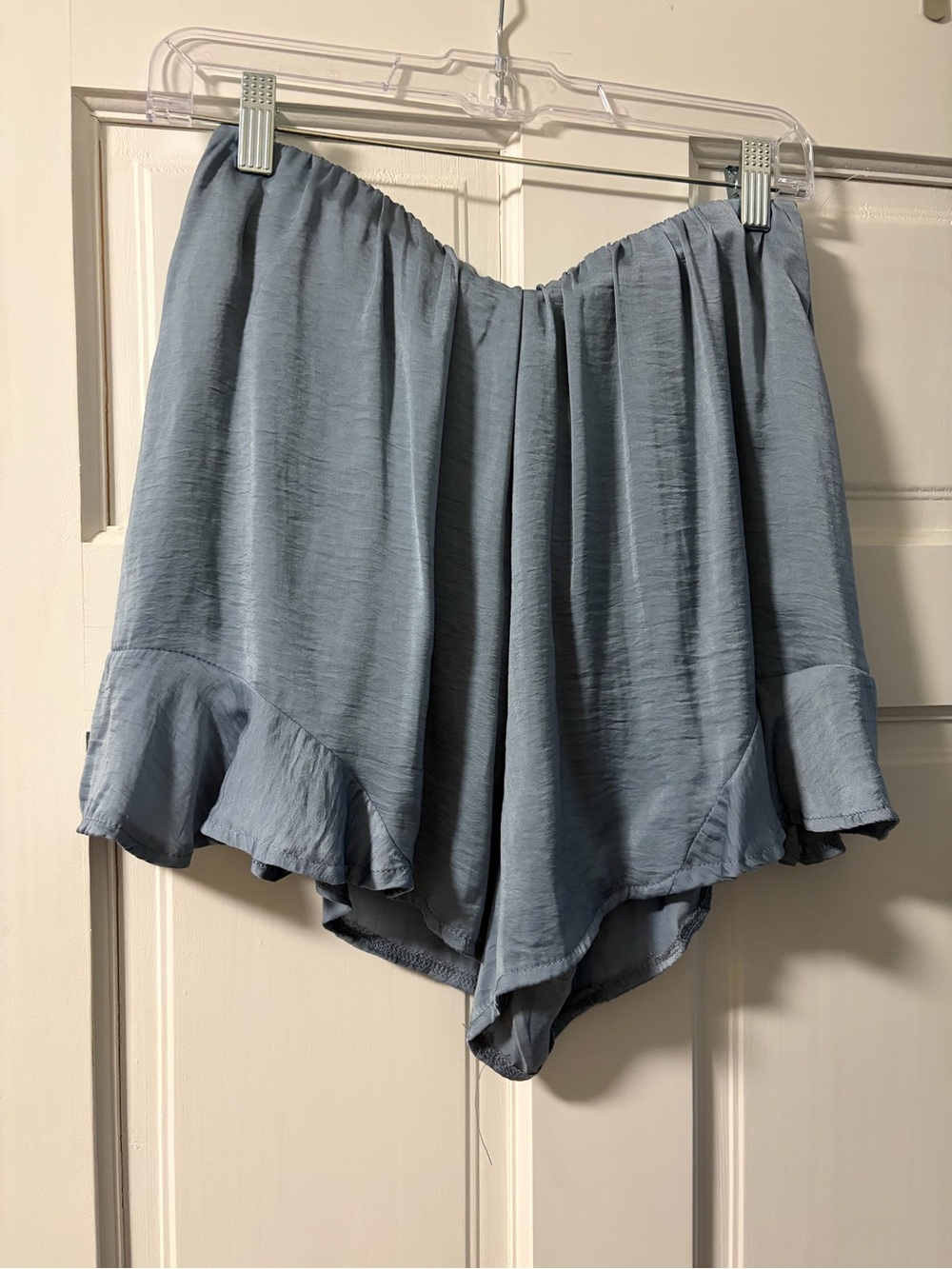 Light Blue Ruffle Hem Women's Shorts